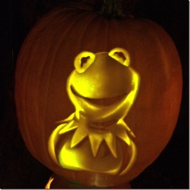 Kermit the Frog Pumpkin carved by Tom Olton