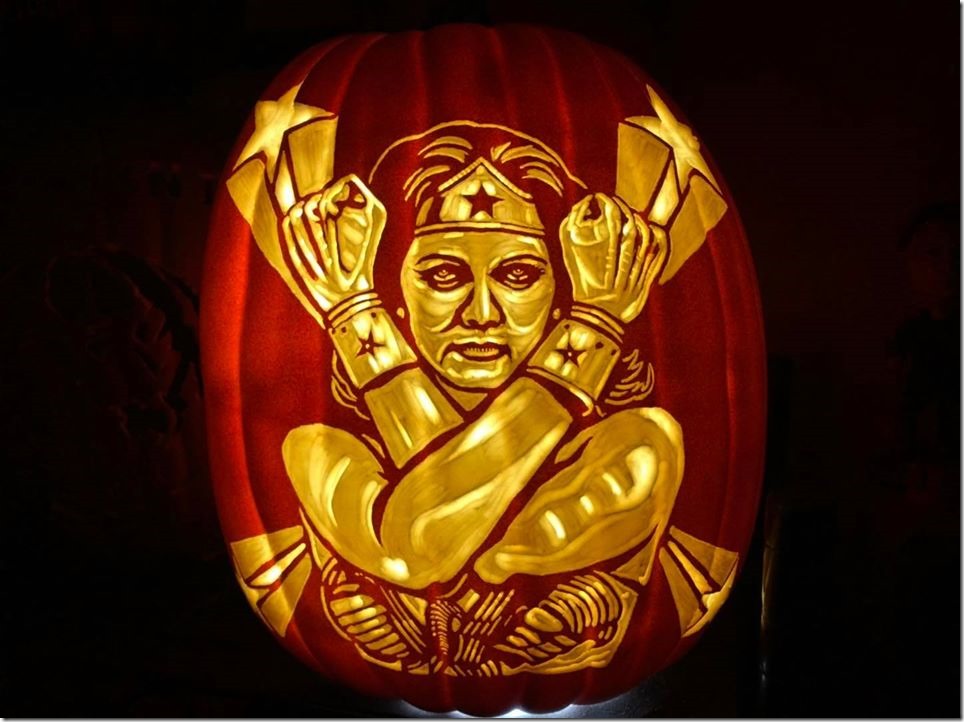 Lynda Carter Wonder Woman Pumpkin carved by Ian Fetterman