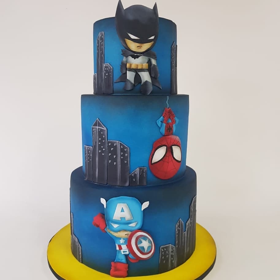 3rd Birthday Cake featuring Batman, Spider-Man & Captain America