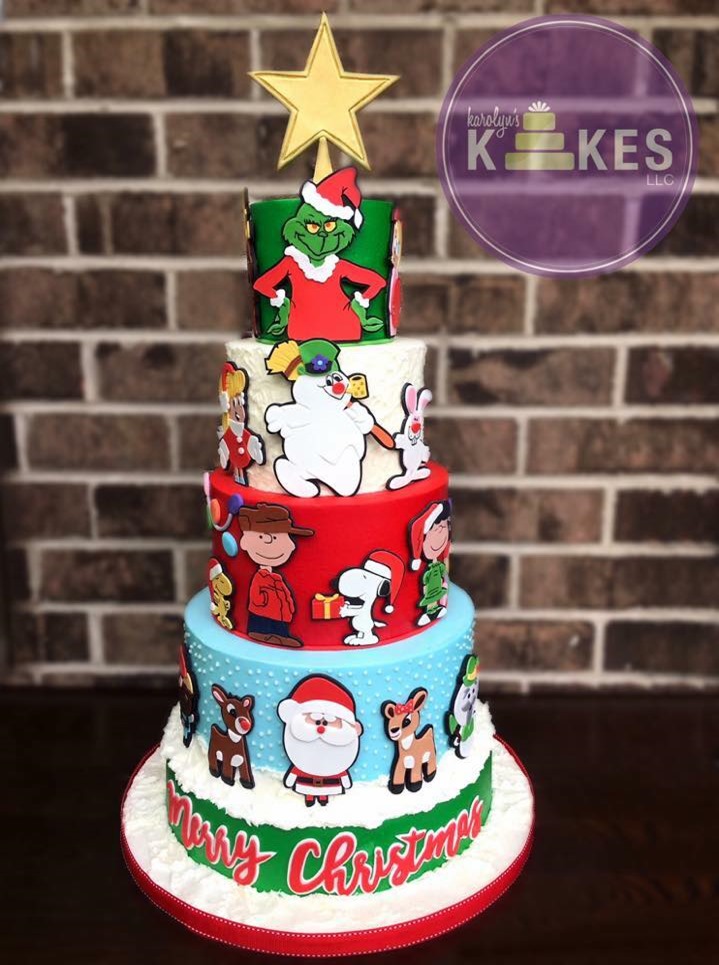Wonderful Christmas Cake With The Grinch, Frosty, Charlie Brown, & Rudolph 