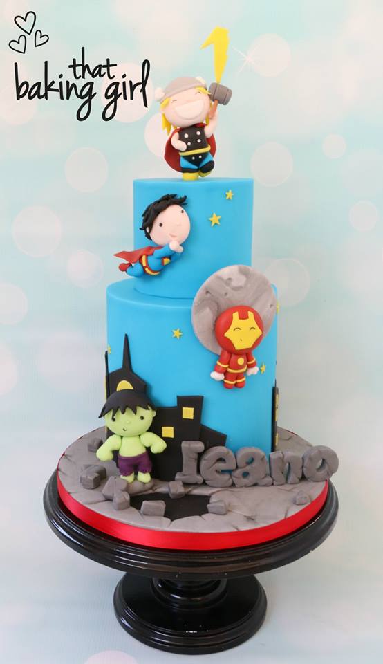 Cute Kawaii Marvel Avengers and Superman Cake made by That Baking Girl