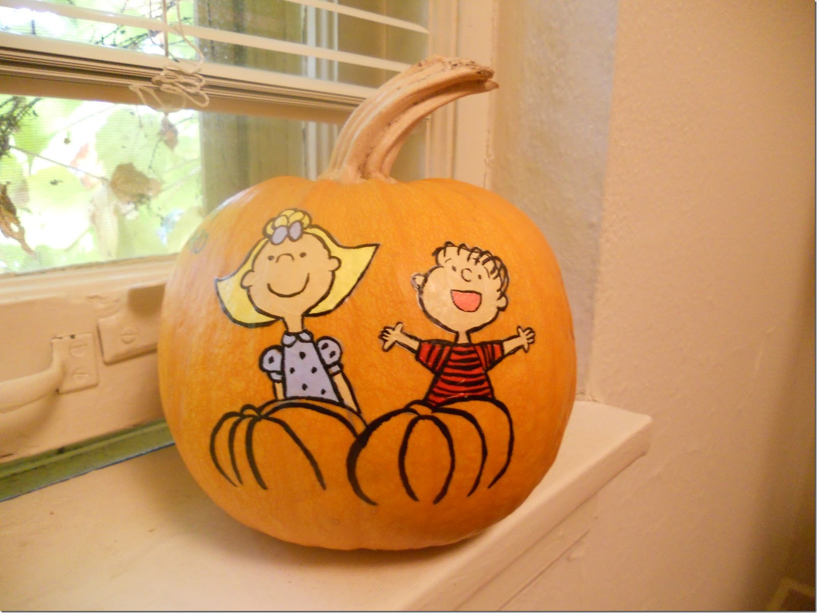 Hand Painted Linus & Sally Pumpkin