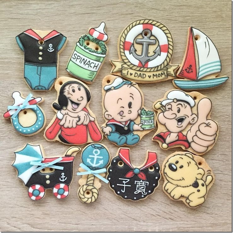 Popeye Baby Shower Cookies