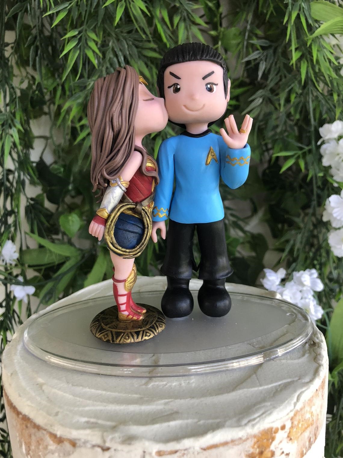 Spock and Wonder Woman Wedding Cake Topper