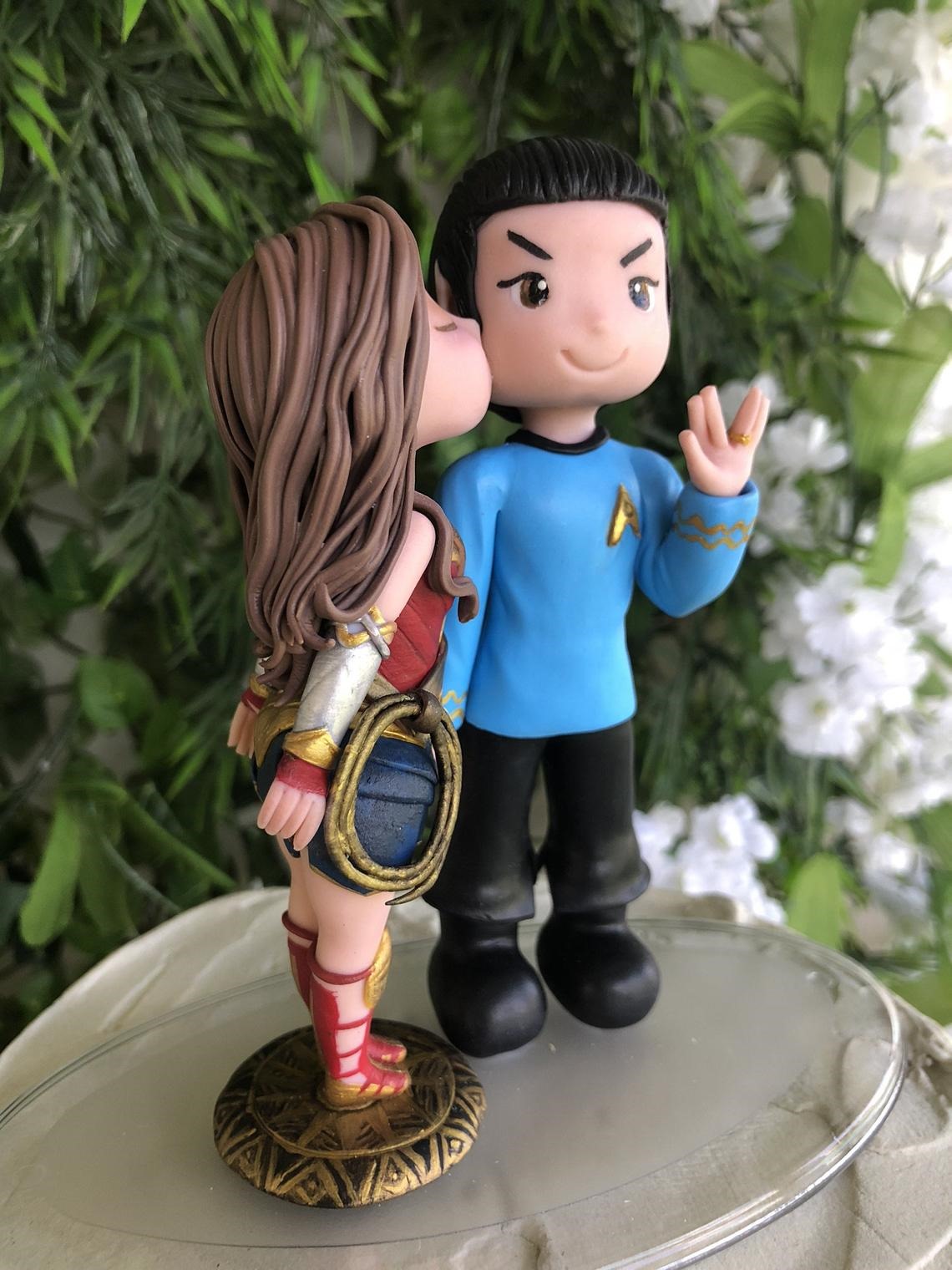 Wonder Woman and Spock Wedding Cake Topper 