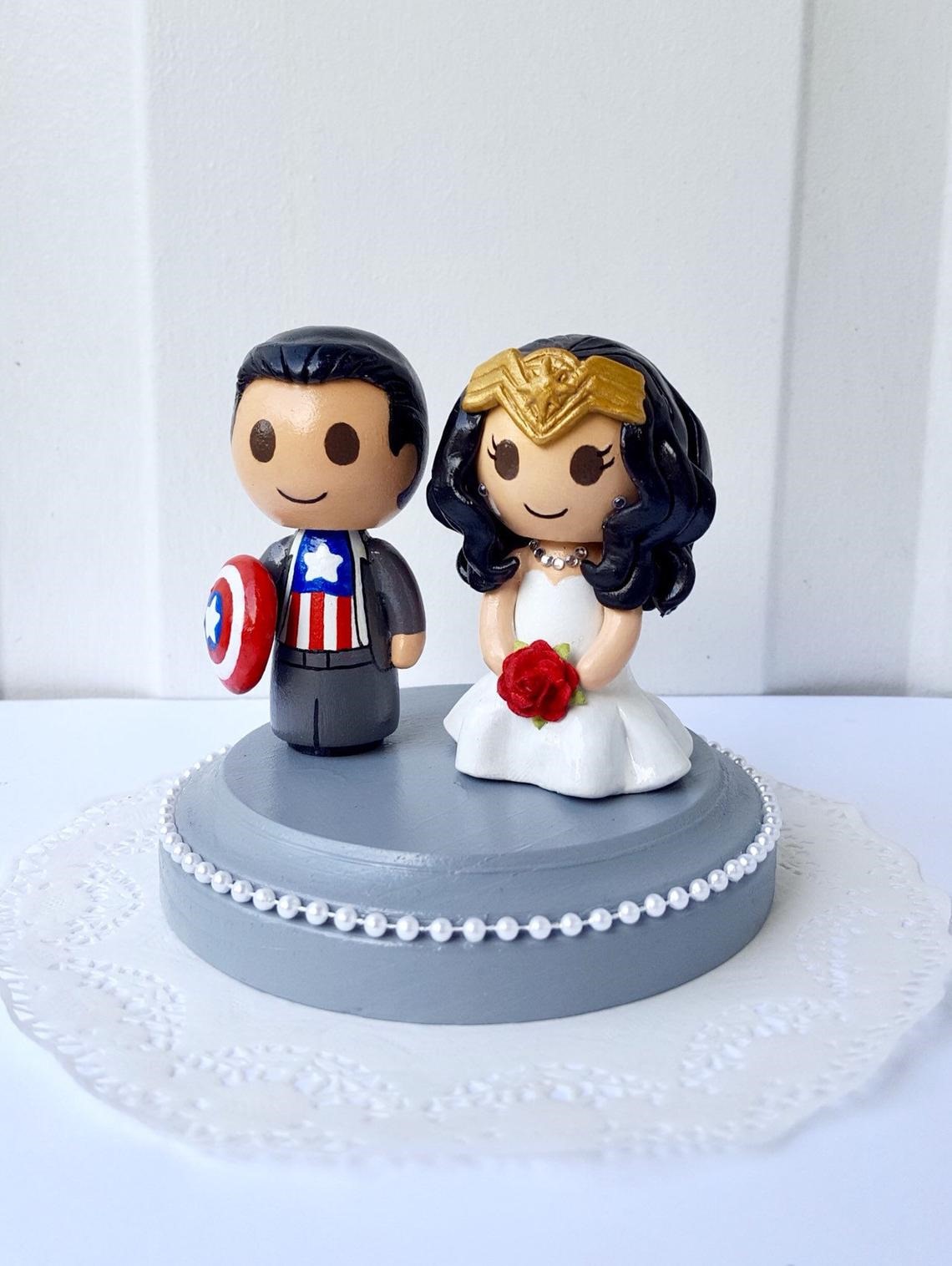 Wonder Woman and Captain America Wedding Cake Topper