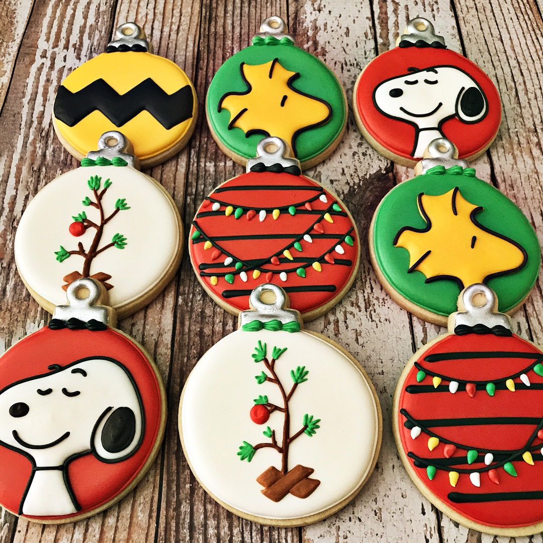 Snoopy and Woodstock Christmas Tree Ornament Cookies