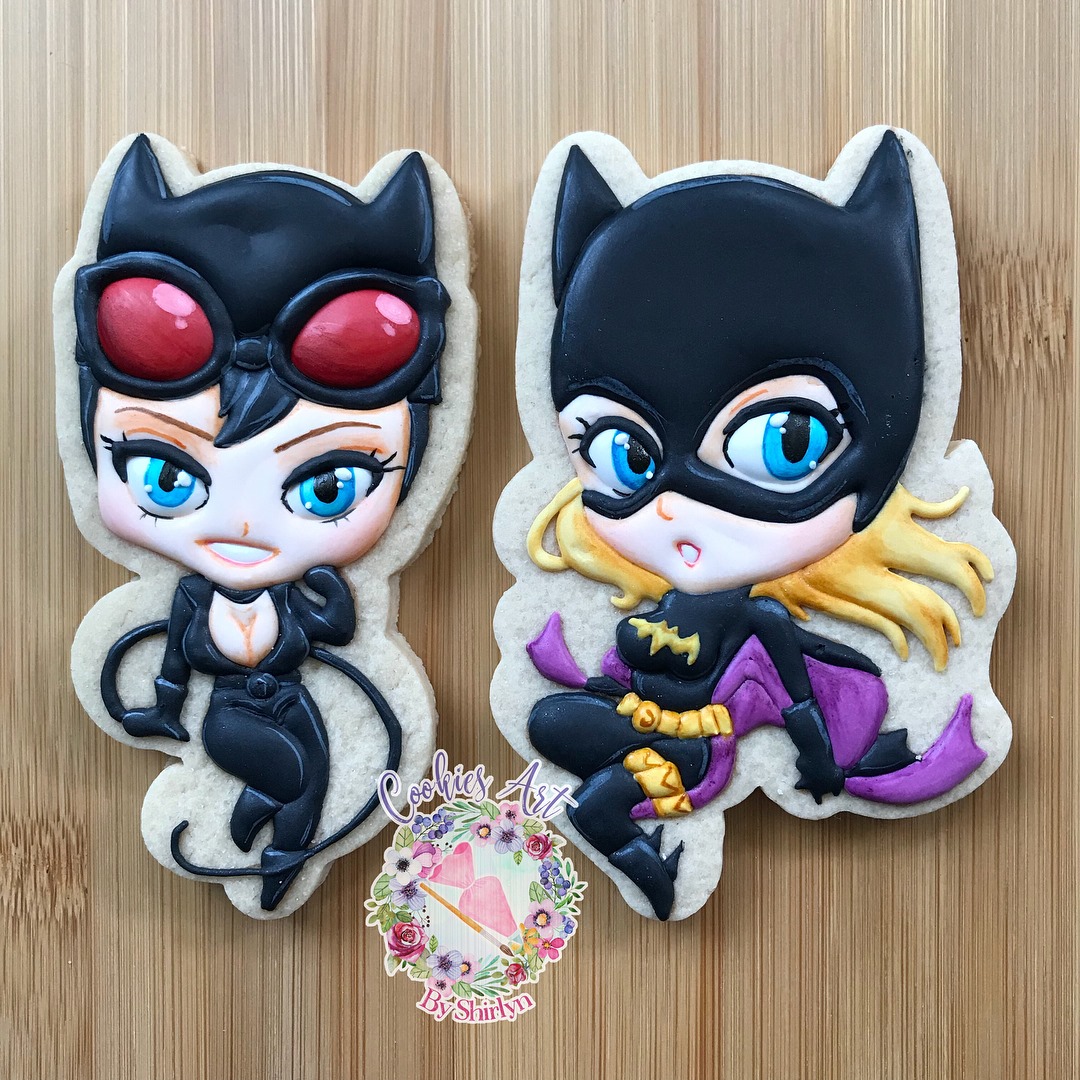 Chibi Batgirl and Catwoman Cookies