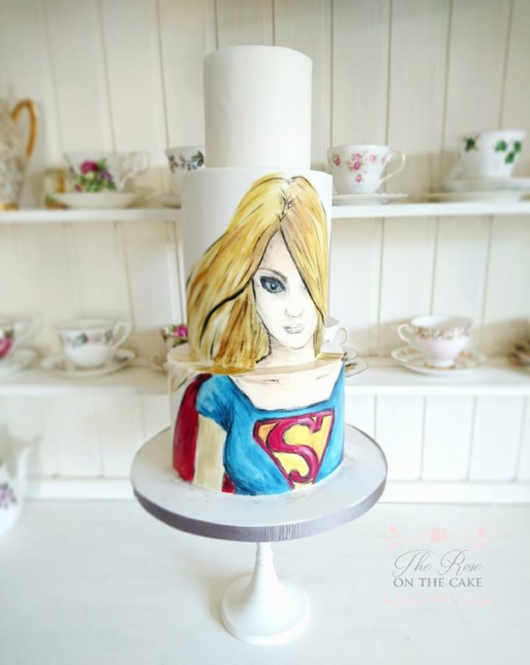 Hand Painted Supergirl Cake