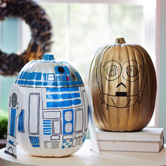 R2-D2 and C-3PO Painted Pumpkins