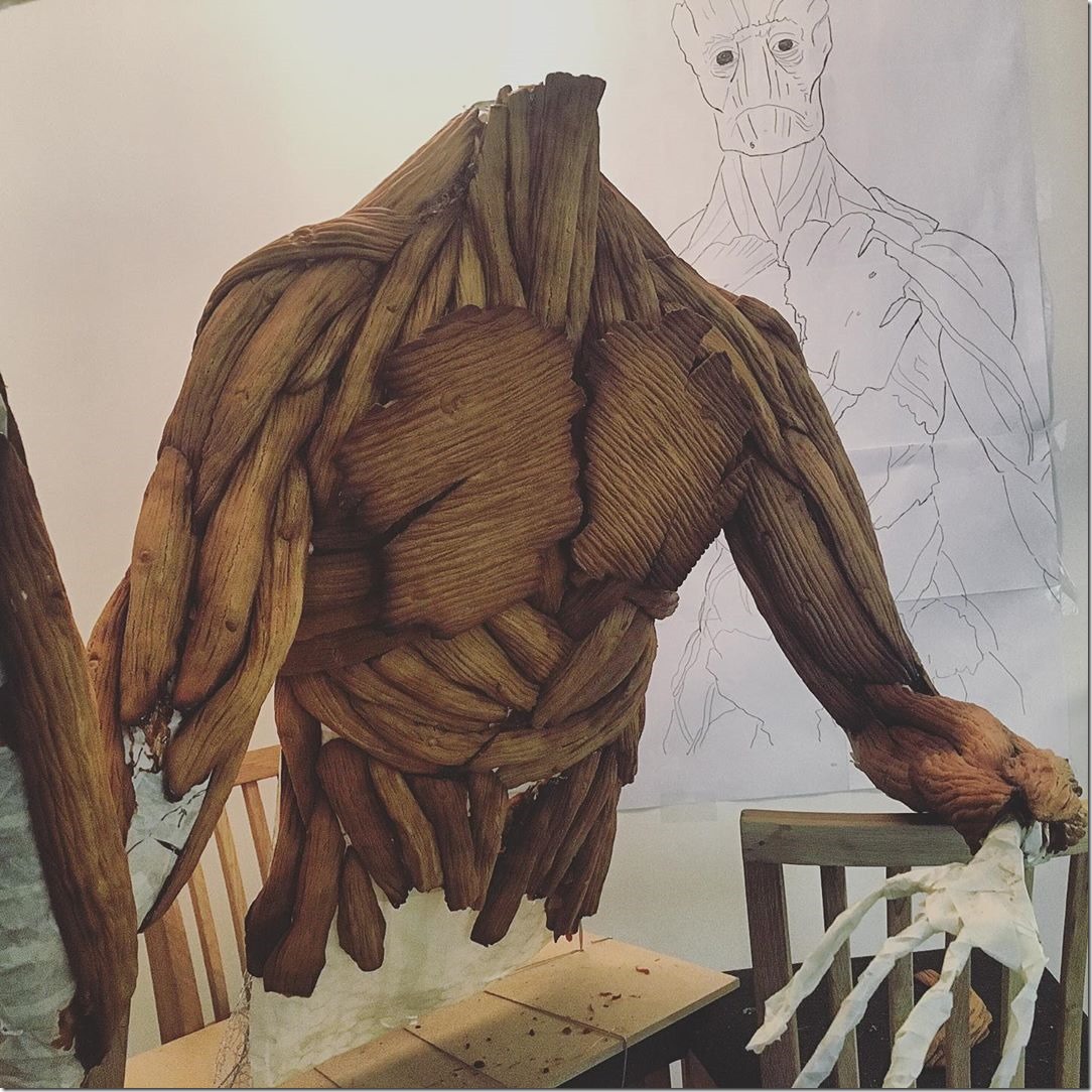 In progress photos of the Groot Gingerbread being made
