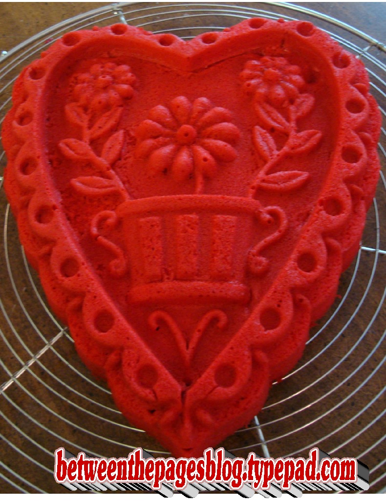 Red velvet heart cake with label