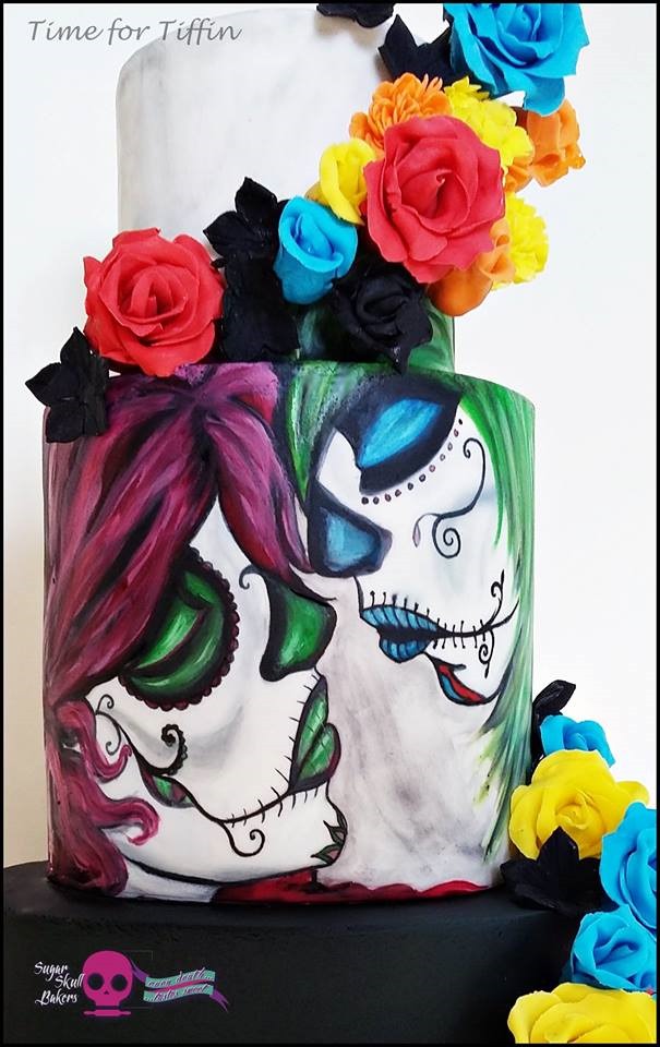 Close-up of Hand Painted Day of the Dead Cake