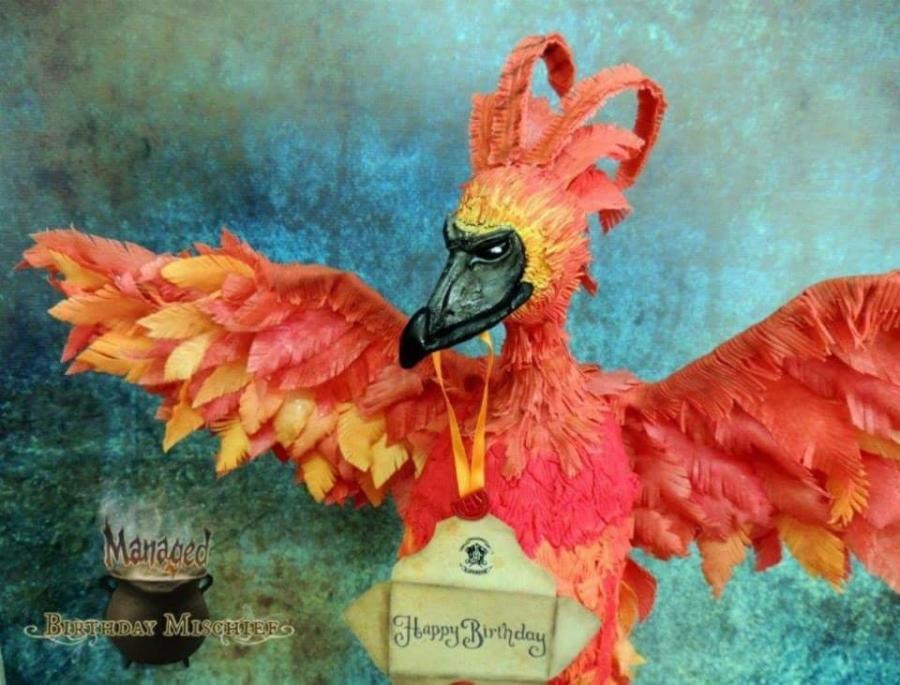 Close-up of Fawkes The Phoenix Cake