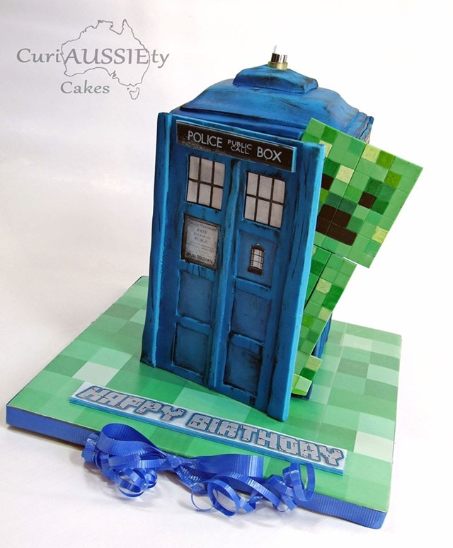 Minecraft Meets Doctor Who Cake
