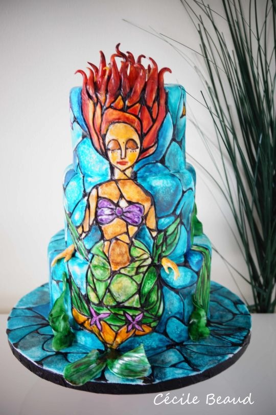 Stained Glass Little Mermaid Cake